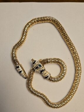H&M Gold Tone Serpent Necklace with Crystal Accents